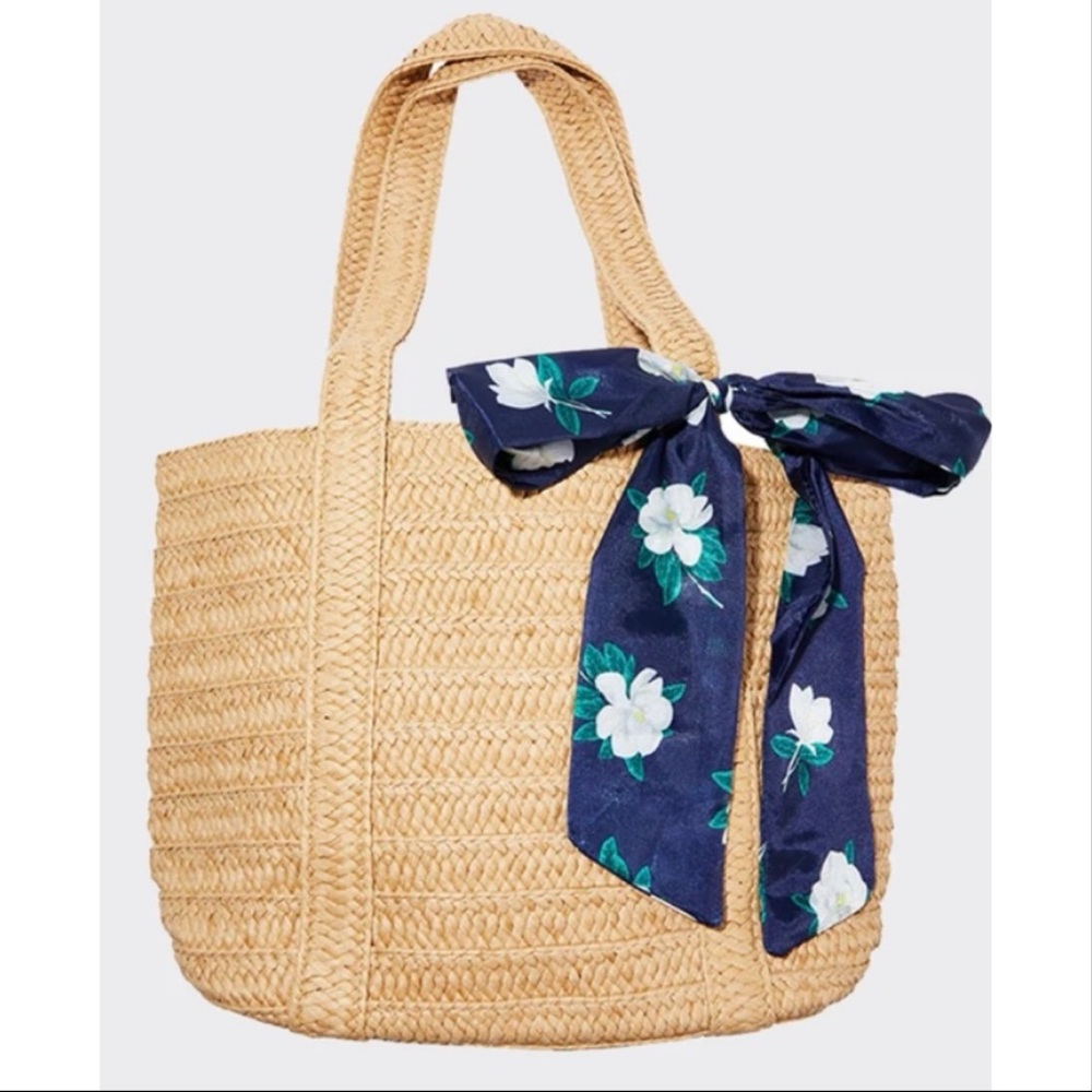 NEW Draper James Straw Tote with Scarf - Picture 2 of 7